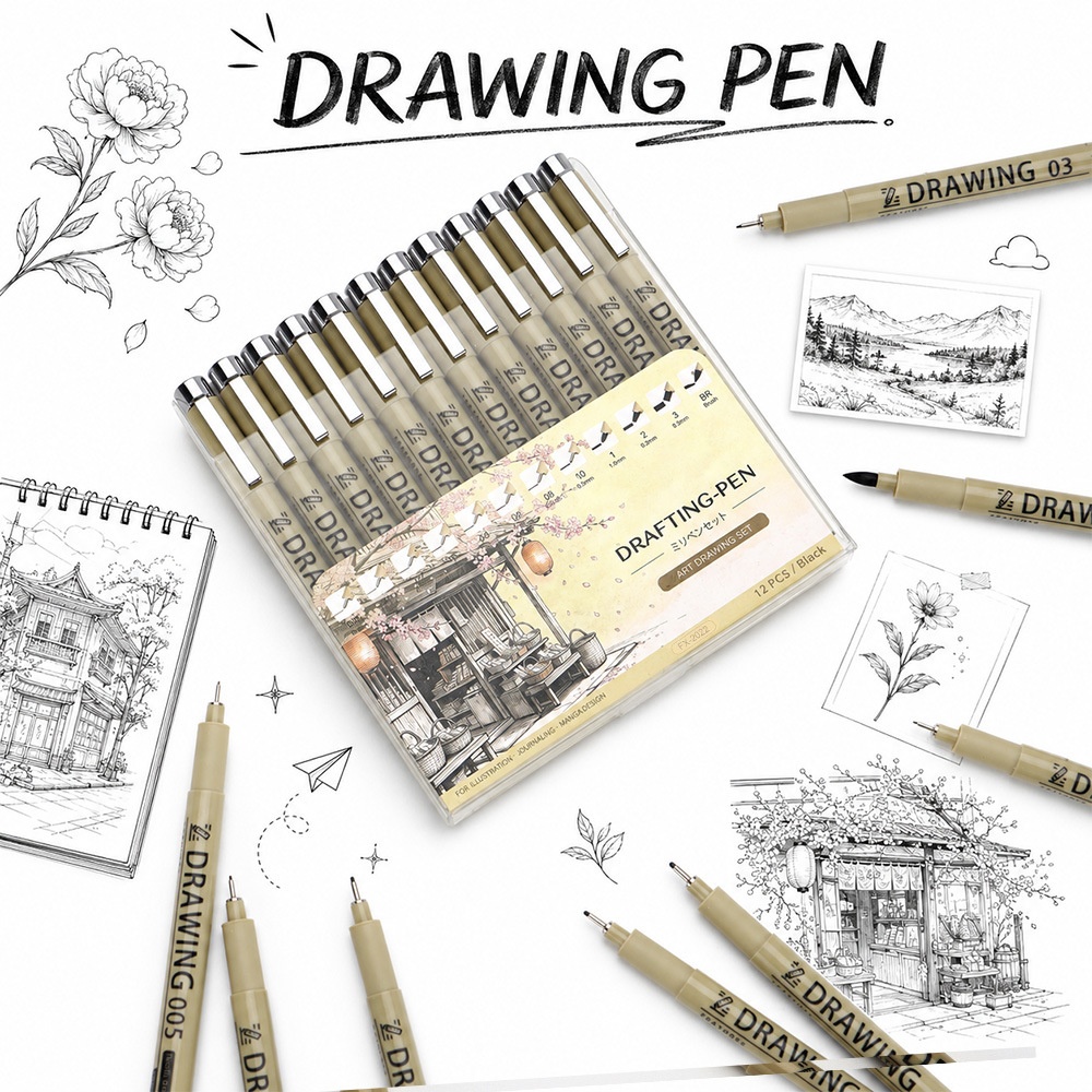 12Pcs Pigment Liner Art Marker - Correction Pen Fine ulasan dan harga