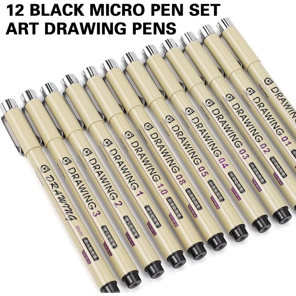 12 Black Micro Fineliner Drawi - Archive Box Set ulasan dan harga