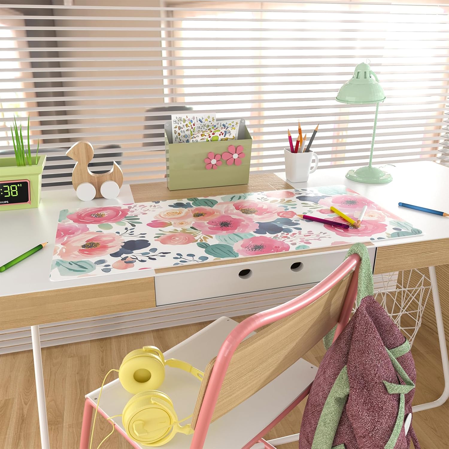 Large Mouse Pad Pink Floral De - Leather Desk Pad ulasan dan harga